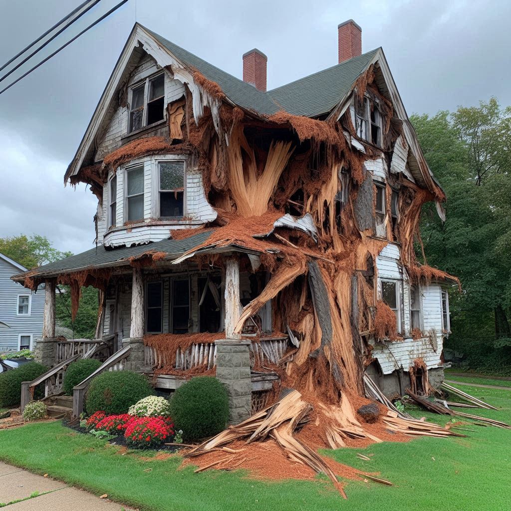 Damaged tree on an New River home showing signs of disease and decay